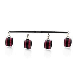 Heavy Duty Stainless Steel Expandable Black Spreader Bar with 4pcs Red Embossed PU Adjustable Straps,Sports Aid Fitness Gear, Pilates Aid kit, Exercise Guide