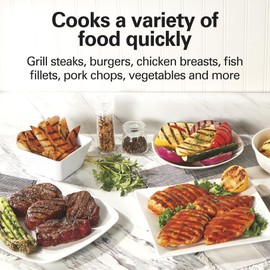 Hamilton Beach Electric Indoor Grill, 6-Serving, Large 90 sq. in. Nonstick Easy Clean Plates, Floating Hinge for Thicker Foods, 1200 Watts, 6.38"D x 12.68"W x 13.78"H , Silver (25371)