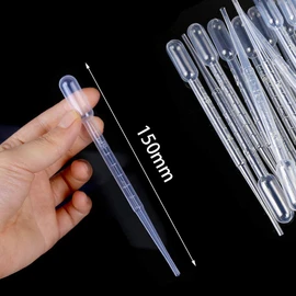 Plastic Dropper Pipettes, 0.07 fl oz (2 ml), 100 Pcs, Long, Graduated, Disposable, For Scientific Experiments, Free Research, Transparent Pipettes