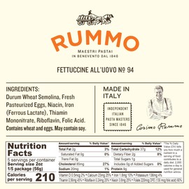 Rummo Fettuccine Pasta N.94 - Fettuccine Pasta Noodles, Dry Pasta, Curly Noodles, Egg Noodles, Italian Pasta - 8.82 Ounce (Pack of 1)