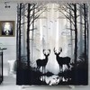 Foggy Forest Elk Shower Curtain Rustic Cabin Lodge Grey Black
