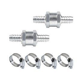 KVAEY 2 PCS One Way Check Valve, 3/8" 10mm Aluminium Alloy Non Return One Way Check Valve with Clamps, One Way Check Valve for Fuel Petrol Diesel Oil Water, Car Accessories