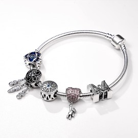 TINSLO Women's Bracelet 925 Sterling Silver, Bracelets with Heart Clasp Moments Snake Link Bracelet, Valentine's Day, Mother's Day, Birthday, Christmas Gift for Women, Girlfriend, Mum