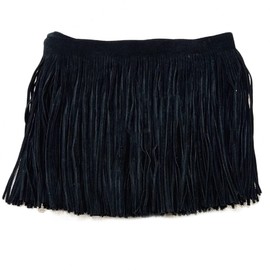 Yalulu 2 Meters Fringe Tassel Trim, Leather Suede Tassel Ribbon, Faux Suede Fringe Trim Embellishment for Handbag Luggage Clothing Sewing Accessories (Black)