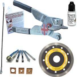 Tile Cutter Hand Tool Kit 2 Left Handed Tile Cutter 4 1/2 in Diamond Grinder Blade for Corner Cuts Box Cut Outs in Porcelain Hacksaw Tile Blade for Notching Ceramic Tiles Diamond Drill Bits for Tile