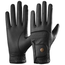 AFE Kids Genuine Leather Horse Riding Gloves Childrens Dublin Track Gloves Leather Equestrian (Black, Small)