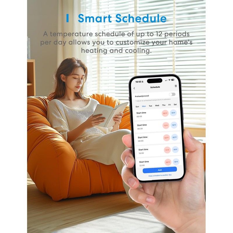 meross Matter Smart Thermostats for Home, Programmble WiFi Thermostat