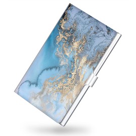 xiviers Business Card Holder，Color Printing Men's and Women's Business Card Case，Ultra-Thin Metal Business Card Organizer，Carry-on Pocket Wallet Business Card Holder,Wave Marble