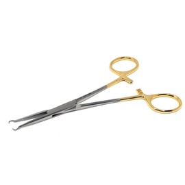 Stainless Steel Vasectomy Forceps Gold Handle Locking Ratchet Instruments Hemostat Needle Holder Scissors Ring Fixation Clamps (5.5" Ring Forceps)