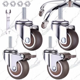Weploda Pack of 4 Castors for Furniture, Heavy Duty Castors with Brake, 25 mm Furniture Castors, with Mounting Nut Spanner, 360 Degree Swivel Castors Heavy Duty with 40 kg Load Capacity (Brown)