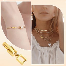 Foldover Extension Jewelry Clasps 4 Pcs Gold Plated Fold Over Clasp Necklace Extension Clasps Metal Bracelets Extenders Clasp Small Fastener for Women Jewelry Making Repair Kit