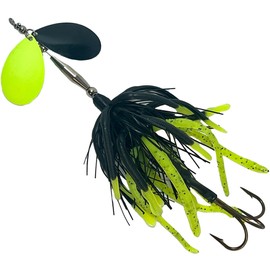 Delong Lures - The Berserker, Bucktail Fishing Lures - Bucktail Jig with Inline Spinner, Musky & Pike Baits Spinnerbaits, Tackle for Freshwater and Saltwater Fishing, Made in USA - (Black/Chartreuse)