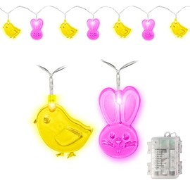 Cadena de luces de Pascua para pollitos y conejitos de 10 pies, 20 luces LED en total, fácil de colgar y funciona con pilas, 9 modos diferentes, decoración de interiores y exteriores para caza de