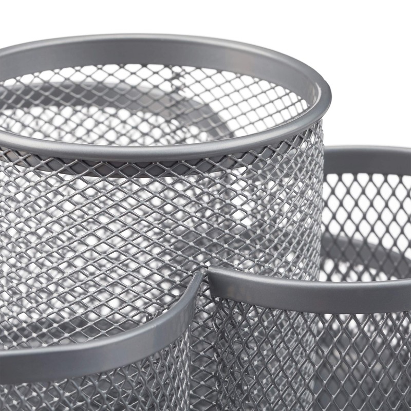 Relaxdays Pencil Holder, Metal Mesh, 7 Compartments, Rotatable, Round Desk