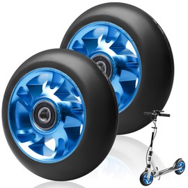Pack of 2 Stunt Scooter Wheels, 100 x 24 mm Replacement Wheels for Stunt Scooters, with Abec-11 Bearing Aluminium Spoke Core, Scooter Wheels Compatible with Most Stunt Scooters and Kick Scooters (Blue