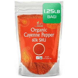 Jiva Organics Cayenne Pepper Powder Ground Chilli Pepper 1.25 LB Bag 60K SHU - Culinary, Hot, Non-GMO, All Natural Red Pepper Spice Powder