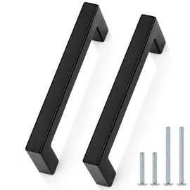 Probrico Cabinet Handles Stainless Steel Kitchen Drawer Pulls Square Bar Cabinet Hardware for Kitchen Bathroom Cupboard Dresser Black 5 Pack 4 Inch (102mm) Hole Center