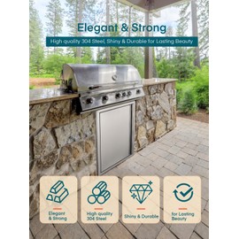 BBQ Access Door, 17" W x 24" H Stainless Steel Single Outdoor Kitchen, with Recessed Handle, for BBQ Island, Grilling Station, Outside Cabinet