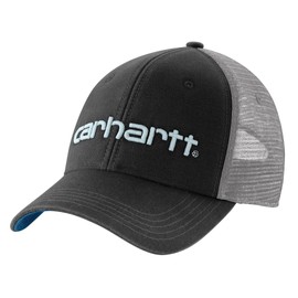 Carhartt Men's Canvas Mesh-Back Logo Graphic Cap, Black/Dark Horizon Blue, One Size