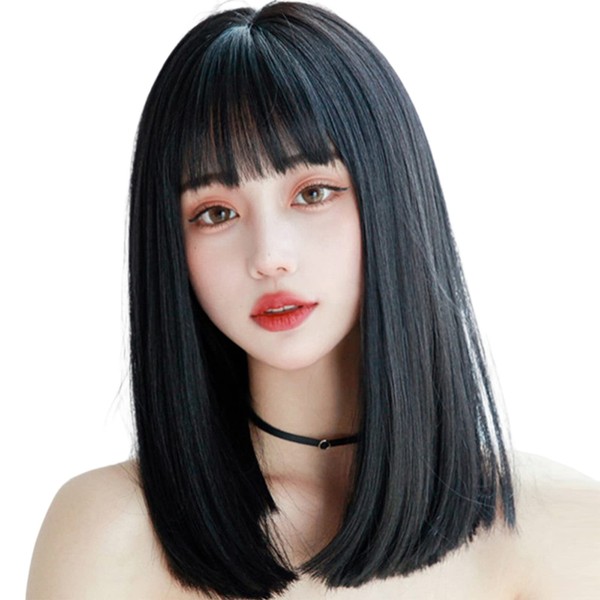 Exgox Long Stray Black Wig, Women's, Crossdressing, Full Wig, Small Face, Natural, Cute, Fashion, Harajuku, Heat Resistant, Net, Cosplay, Lolita, Daily Use, Net Included (Black Hair)
