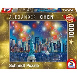 Schmidt Spiele 59649 Alexander Chen Statue of Liberty with Fireworks, 1,000 Piece Jigsaw Puzzle, Multi-Coloured