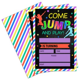 JUSITAKEET Bounce House Birthday Party Invitations, Trampoline Jump Invites, Teenagers Party Decorations - 20 Cards with Envelopes (001)