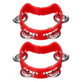 PATIKIL 2pcs Tambourine, Jingle Bells Wrist Bells Hand Bell Percussion Instruments Musical Rhythm Band Plastic for Adults Church Birthday Party Christmas, Red