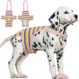 Dog Diaper Suspenders Female Striped Sanitary Pantie with Adjustable Suspenders, Washable Dog Period Panties Physiological Pants, Dog Period Onesie Pet Breathable Jumpsuits(Rainbow Pattern, L)