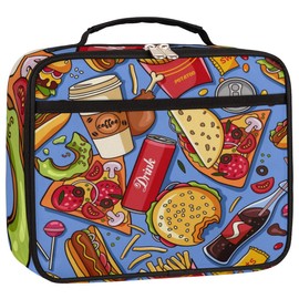 Pizza Burger Kids Lunch Box for Girls Boys Toddler Insulated Lunch Bags, Cola Print Mini Cooler Back to School Lunch Tote Bag Portable Thermal Meal Tote Kit Soft Bag
