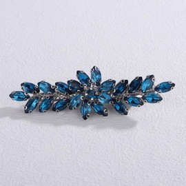 Lenjicons Luxury Flower Rhinestone Wedding Hair Clips French Rhinestone Hair Barrettes Elegant Crystal Handmade Bridal Headpiece Bridal Hair Clips for Women (peacock blue)