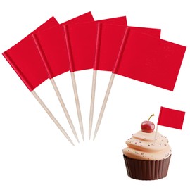 100PCS Blank Toothpick Flags Cupcake Toppers Decorations for Party, Cocktail Sticks Flags Food Labels Food Flags for Fruit Salad Cheese Plate Baby Shower Wedding Birthday Party Supplies - Red