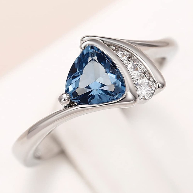 Sdouefos 925 Sterling Silver Natural Sapphire Ring CZ Diamond Natural