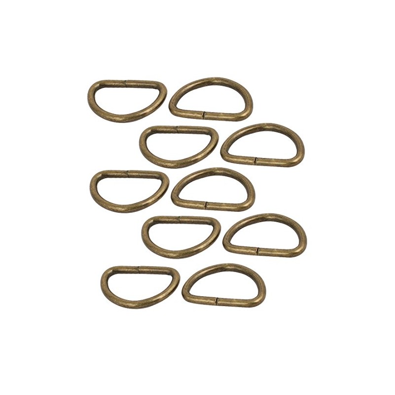 sourcing map Pack of 10 D Rings Welded Bronze Tone
