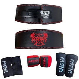 Arsa Fitness Weightlifting Adjustable Buckle Belt for Men & Women Real Cow Hide Leather for Powerlifting Back Support Workout Deadlifts Squats 10MM Thickness 4" Width-4 PIECE BUNDLE (LARGE)