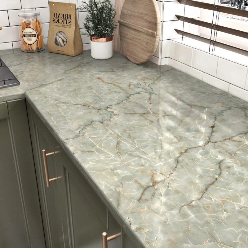 LIKILIKI Green Marble Contact Paper for Countertops Waterproof Granite Peel