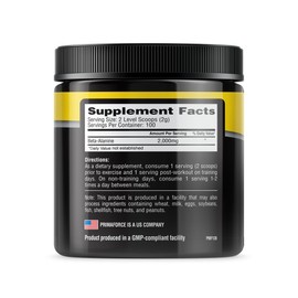 PrimaForce Beta-Alanine Powder Supplement, 200 Grams – Enables Harder Training / Improves Muscle Gains / Increases Workout Capacity / Reduces Muscle Fatigue