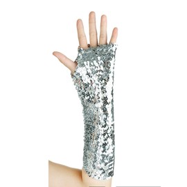 JISEN Shiny Sequins Oversleeves Arm Warmer Stretchy Fingerless Gloves A-Silver