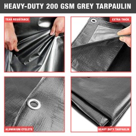 Grey Heavy Duty 200 GSM 2m x 2m / 6.5ft x 6.5ft Premium Large Quality Cover – Tarp Sheet for Car, Garden, Home Use – Protective Tarpaulin Canvas for UV Rays, Dust, Rain, Snow. Set by MYPURECORE