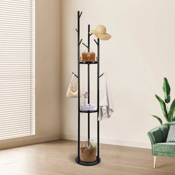 TBvechi Wooden Coat Rack Stand Free Standing Tree Hanger Hall