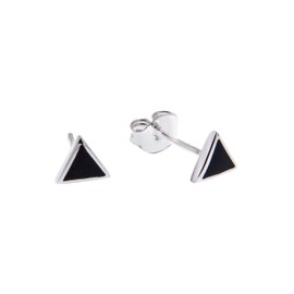Sterling Silver Triangle Black Enamel Minimalist Stud Earrings, Sterling Silver