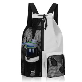 dellyy Mesh Swimming Backpack, 48 x 29 x 15 cm Beach Backpack with Drawstring, Large Capacity Waterproof Sports Backpack, Unisex Swimming Backpack, Bathing Backpack for Swimming, Sports, Travel (Grey)