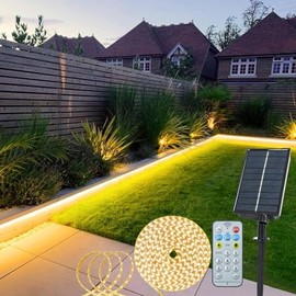 Tira de luces solares impermeables para exteriores, 16.4 pies, 320 luces LED con control remoto, temporizador, 8 modos, cortables, tira de luces para decoración de armarios, escaleras, patios
