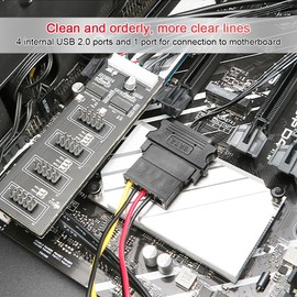 ZORZA 1Pcs 9Pin USB Header Splitter with SATA Power Practical USB 2.0 Splitter Connector 4-Port USB Hub Extension Internal Motherboard Connector for CPU Adapters Cooling Fans and RGB Lighting