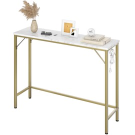 GAOMON Narrow Console Table, Gold Sofa Table with Outlets, Behind Couch Table for Living Room, Hallway Table for Entryway-Gold & White