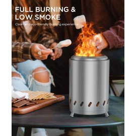 Tabletop Fire Pit with Stand, 9.44 x 7.08in Smokeless Fire Pits Outdoor Mini Firepit, Stainless Steel Wood Burning or Pellet Fueled Portable Fireplaces Low Smoke for Camping, Outdoor & Patio, Silver