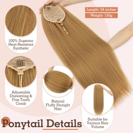 TESS Drawstring Clip in Ponytail Hair Extensions for Women UK, Straight 24 Inches 140g #27 Dark Blonde