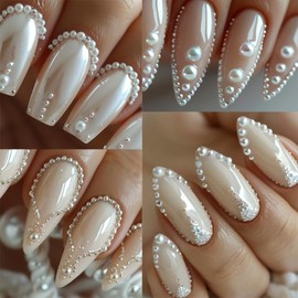 Multi Sizes Round and Half Round Pearls 3D Nail Charms, White Flatback Pearls Nail Jewelry for Women Girls Manicure Nails Supplies DIY Crafts Decorations……