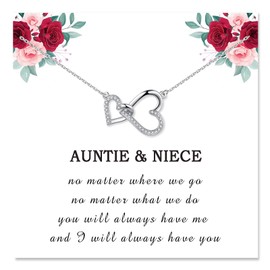 Aunt Auntie Niece Necklace Gifts, Two Interlocking Hearts Necklace Christmas Birthday Valentines Day Mothers Day Graduation Gift Stocking Stuffers Jewelry Present for Aunt Niece