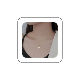Cimenexe Bohemian Camellia Flower Choker Necklace White Enamel Camellia Pendant Necklace Gold Camellia Pearl Chain Necklace Retro Camellia Flower Collar Necklace Jewellery for Women Gifts, Zinc, No