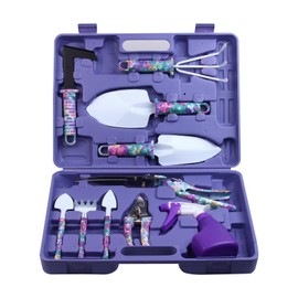 JUMPHIGH Garden Tools Set, JUMPHIGH 10 Pieces Gardening Tools with Purple Floral Print, Ergonomic Handle Trowel Rake Weeder Pruner Shears Sprayer, Garden Hand Tools with Carrying Case Gardening Gifts for Women